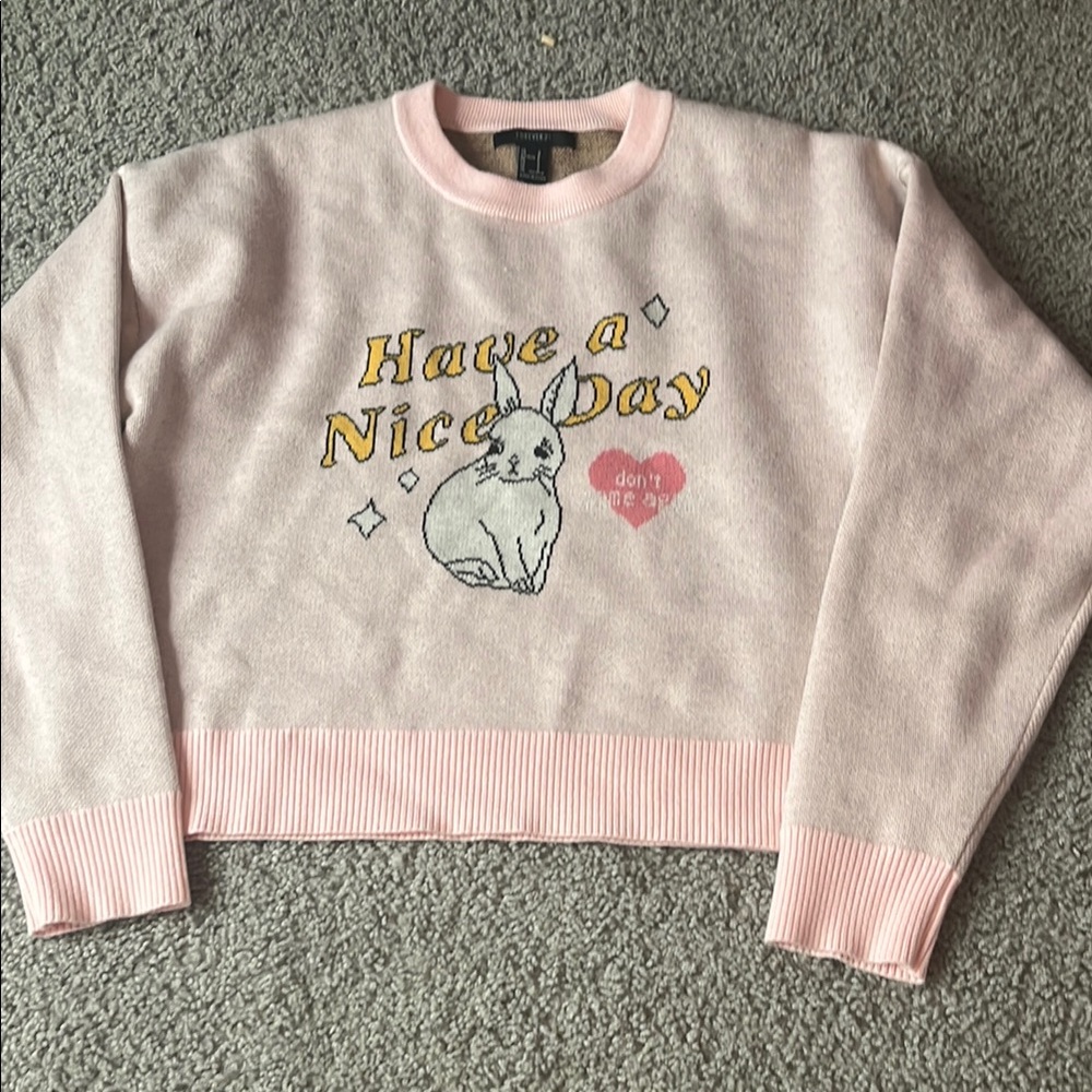 Pink Sweater with Bunny Graphic